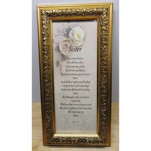 Vintage Judith Bond Framed Poem Sister 1987 Floral Background 6x12 Sibling Gift